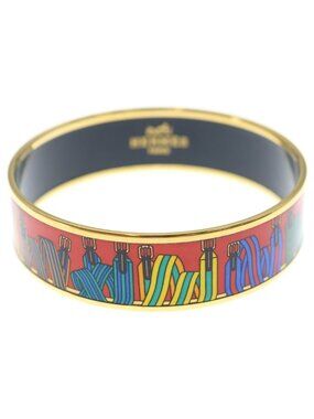 Hermes Enamel Bangle GM Les Sangles Gold Multicolor Bracelet